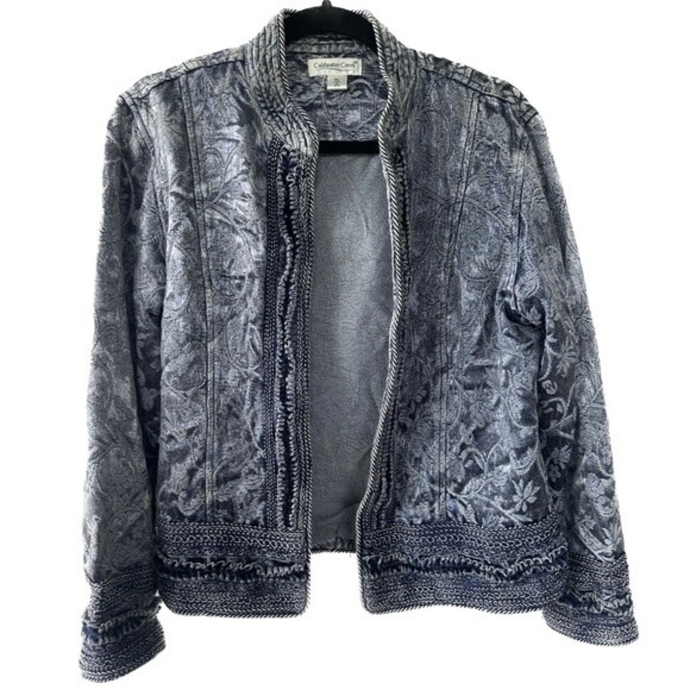 Coldwater Creek Shiny Border Trim Jacquard Brocade Tapestry Open Jacket Petite L